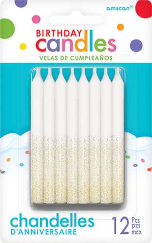 White Gold Glitter Dipped Candles - Click Image to Close